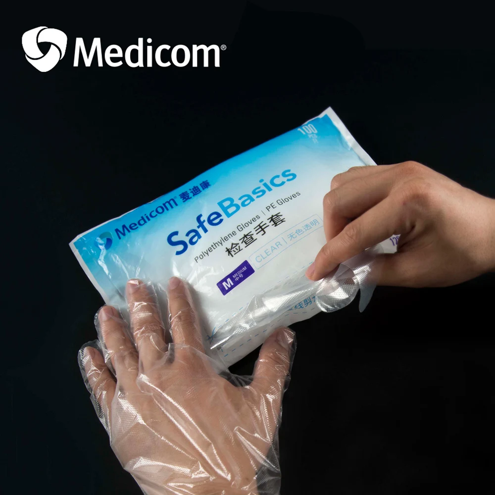 Medicom 1201C 100 шт Одноразовые рабочие перчатки без порошка водонепроницаемые маслостойкие защитные перчатки для ресторана кухни дома