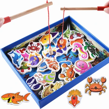

Wooden Fishing Game Soft Montessori Kid Soft 3D Fish Animal Indoor Outdoor Toys Children's Gift Early Education Toys