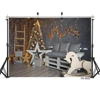 

Christmas Tree Light String Star Wood Floor Backdrop Decoration Baby Newborn Photography Background Photocall Photo Studio Props
