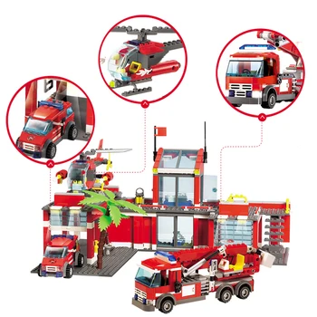 

New City Police Fire Station Trucks Building Blocks Sets DIY Building Blocks Sets Playmobil Kids Toys Rescue Car Educational Toy