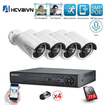 

AHCVBIVN H.265 4CH 5MP POE Security Camera System Kit Record IP Camera IR Outdoor Waterproof CCTV Video Surveillance NVR Set