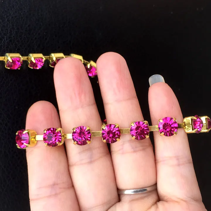 fuchsia Стразы на цепочке, 1 ярд, ss38, кристаллы, цветные стразы, золото, матель, квадратная чашка, используется для ювелирных изделий, одежды, сумок - Цвет: fuchsia