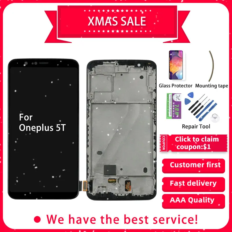 

AAA Original LCD For Oneplus 5T Display Touch Screen For Oneplus 5T 5 T LCD Display with Frame A5010 LCD Digitizer Assembly