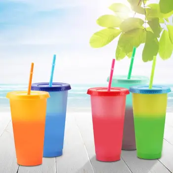 

5pcs 710ml Reusable Plastic Water Bottle Temperature Color Changing Cold Cup Magic Tumbler Personalized Father's Gift Bulk