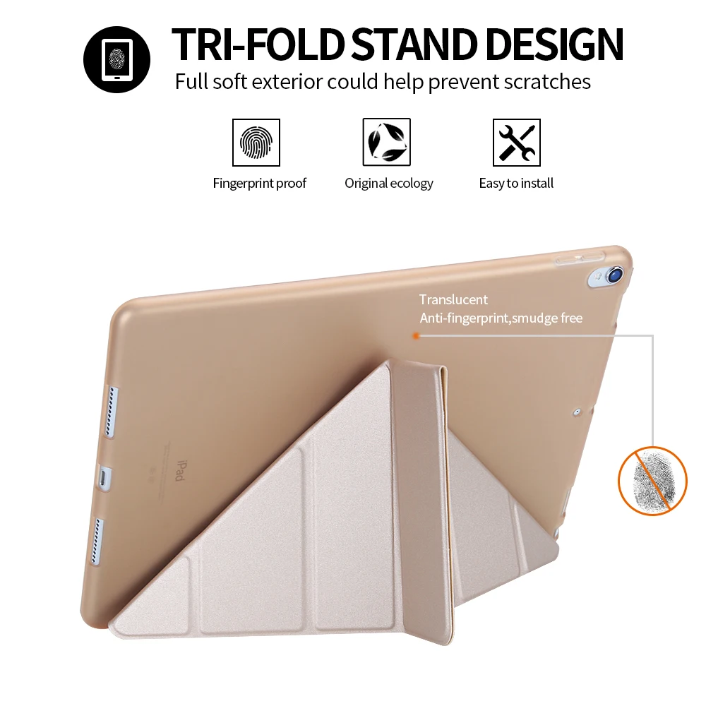 couro silicone multi-fold smart cover para ipad