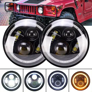 

For Hummer H1 H2 Led Headlight 7 Inch LED Headlights Hi/ Lo Beam Angel Eye DRL Amber Turn Signal for Jeep Wrangler JK Lada Lamp
