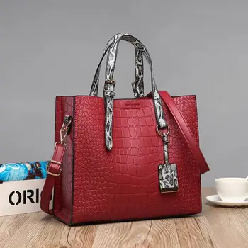 

1 Set Ladies Handbag Solid Color Leather Grain with Wallet Elegant Style Bag