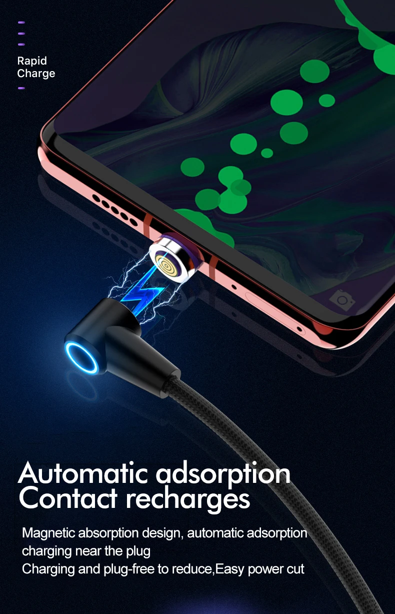Baseuer QC 3,0 3A локоть l-образный Магнитный кабель Micro usb type C для Xiaomi Redmi; Huawei samsung магнит для iPhone 90 градусов