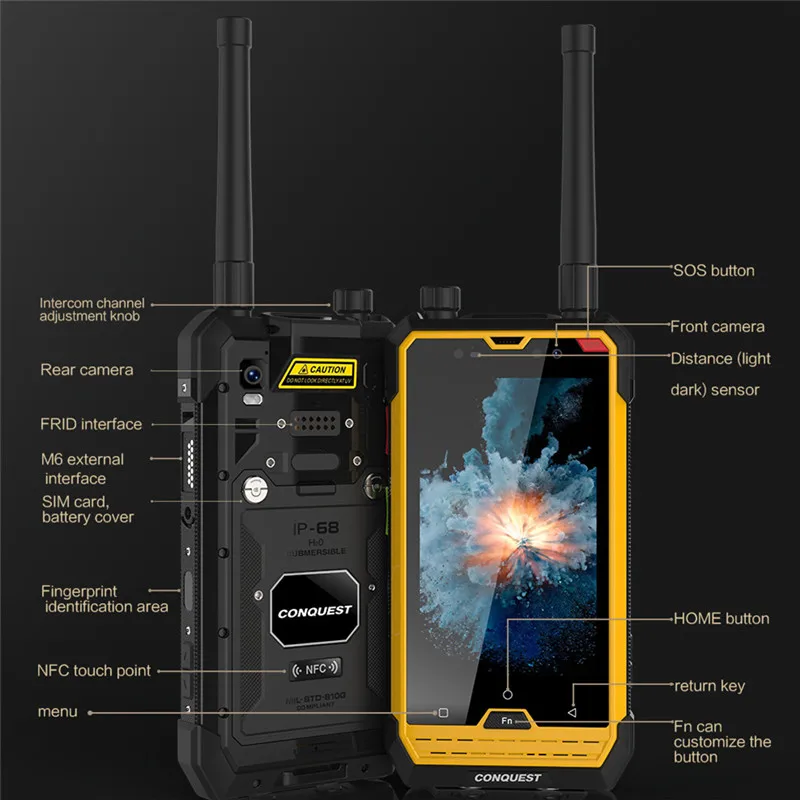 CONQUEST S1 IP68 Walkie Talkie Rugged Phone 1D 2D Bar/QR Code Scanner/RFID/NFC/OTG/IoT Intelligent Handheld Shockproof cellphone