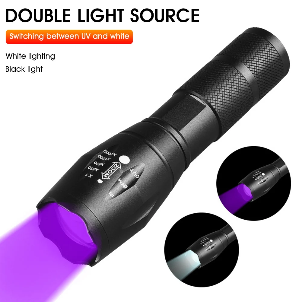 linterna ultravioleta Lámpara LED UV con función de Zoom Mini luz UV negra