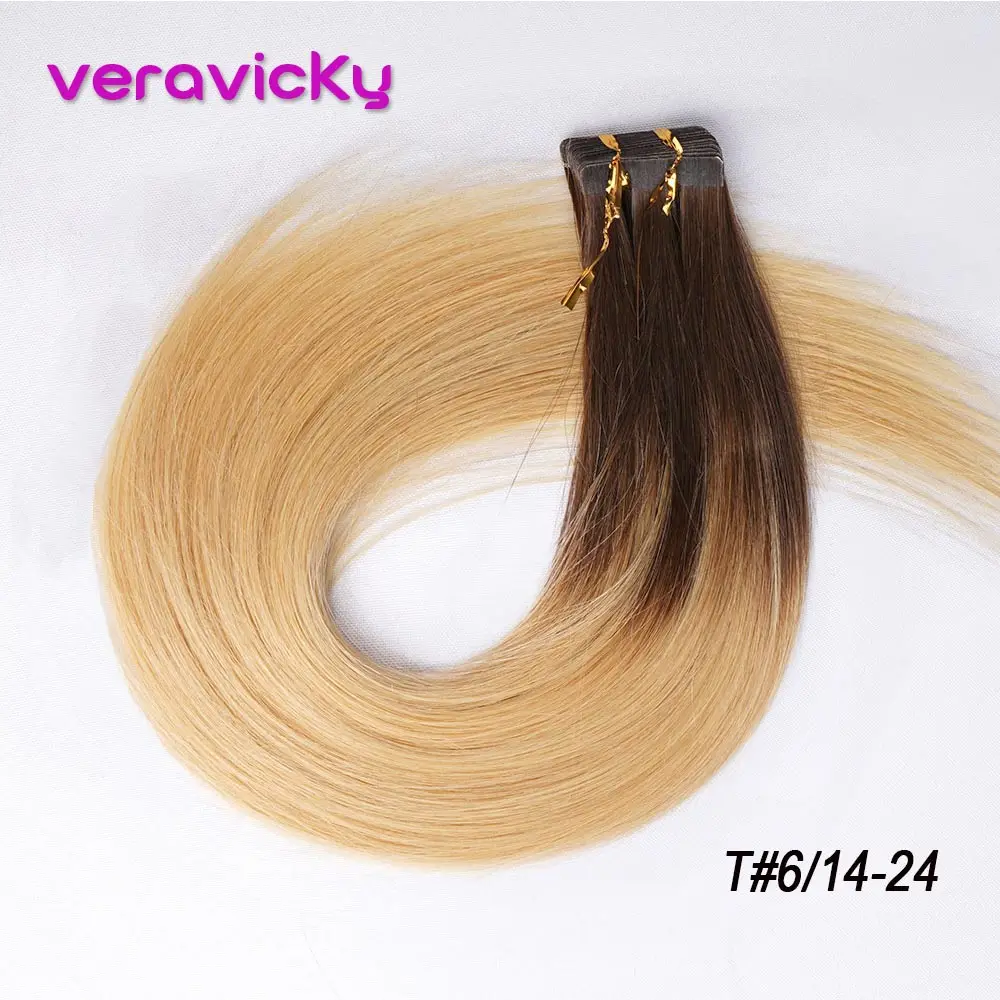 T61424 Накладные волосы Remy на ленте, цвет, натуральные человеческие волосы, накладные волосы, Омбре, блонд, бесшовные волосы на ленте - Цвет: T61424