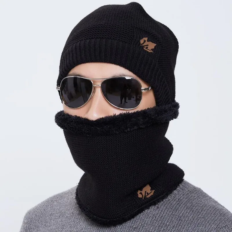 Зимний теплый шарф и шапка, комплект для мужчин, кленовый лист, модный вязаный шерстяной трикотажный свитер, шапочки в полоску, Лоскутная цветная шапка унисекс Sk