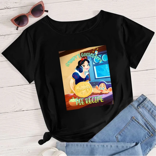 Disney Snow White Princess Women's Fashion T-shirt Kawaii Clothes Black  Casual Aesthetic Top Femme Roupas Femininas - T-shirts - AliExpress