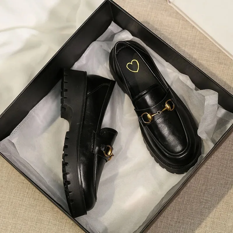 Zapatos de estilo británico para mujer, mocasines de suela gruesa de cuero genuino, estilo universitario informal, para verano, 2021