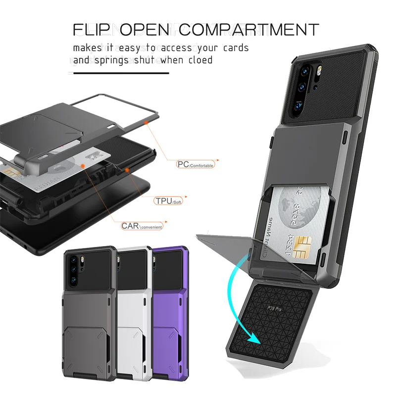

LLZ.COQUE Armor Shockproof Card Holder Case for Huawei P30 Pro Wallet Cover for Huawei P20 P20pro P30pro P30 P Smart 2019 Cover