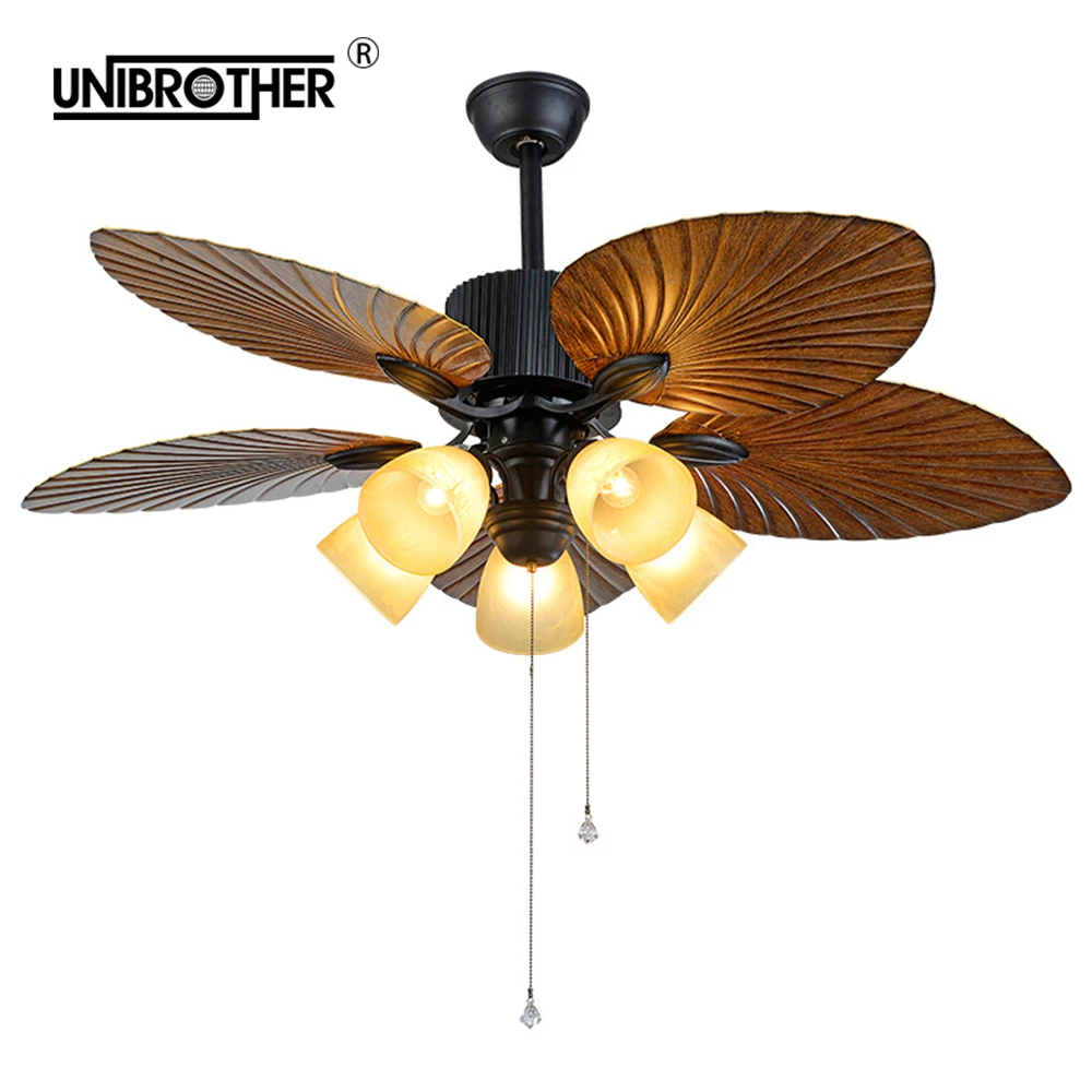 

Retro Ceiling Fan Lamp with Light 110v Remote Control 52"inch 5 Blades 5 Light Fixture Lamp fans Home Indoor Low-Profile