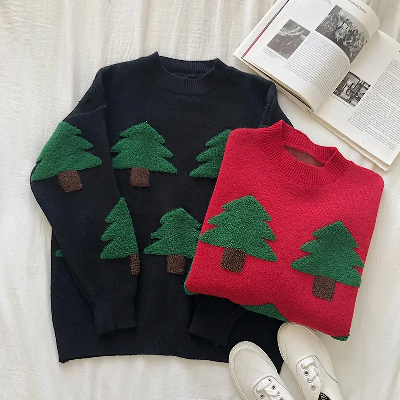 Осень-зима, женский свитер, пуловер,, винтажный свитер с рождественской елкой, джемпер, женский толстый длинный рукав, повседневные топы