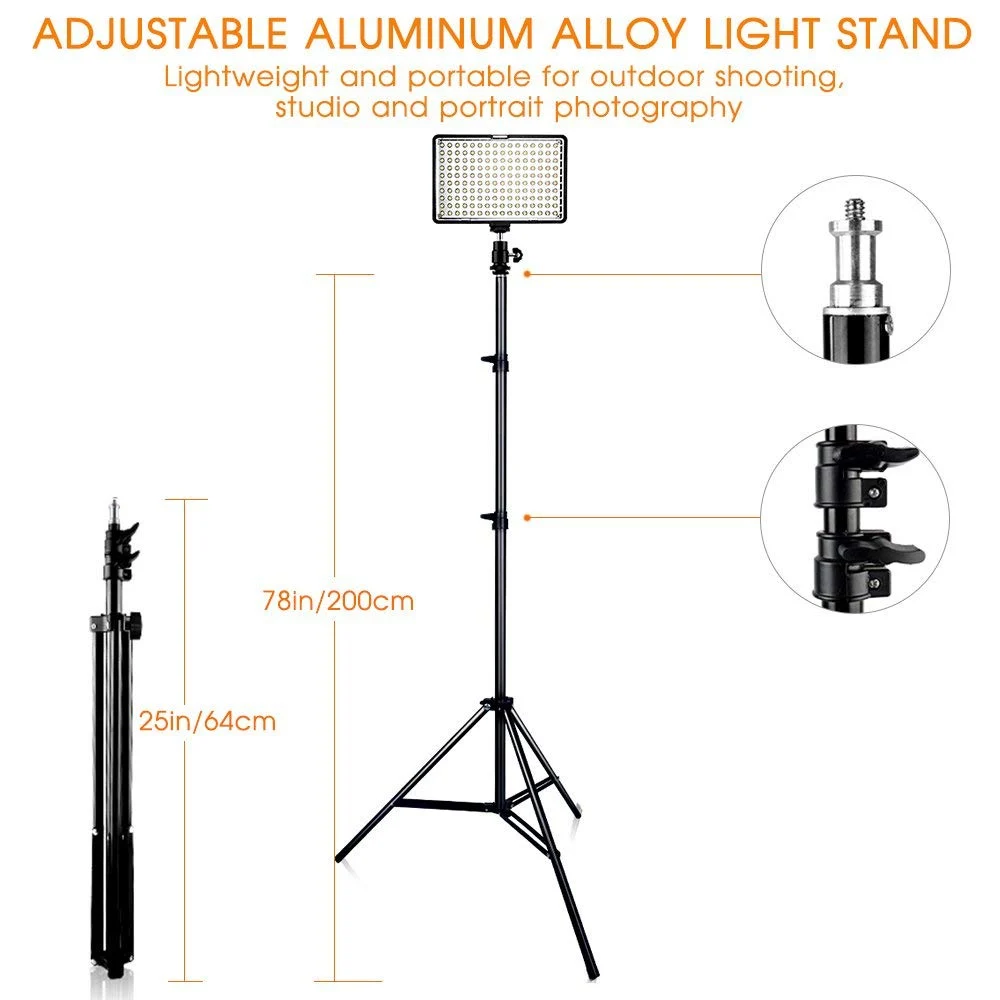 SPASH 2in1 TL 160S Led Video Light Kit 3200K 5500K Studio light Camera Camcorder Video Lamp Panel with Light Stand Battery Bag 4