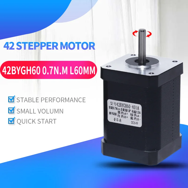 

Nema 17 1pcs 4-lead stepper motor length 60mm 1.5A 0.7N.M 42 motor Nema17 stepper for DIY 3D printer CNC XYZ