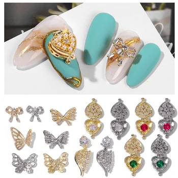 

Gold Silver Zircon Crystal Nail Art Decorations Retro Diamonds Box Angel Bow Butterfly Wing Charm Pearl Manicure Accessories