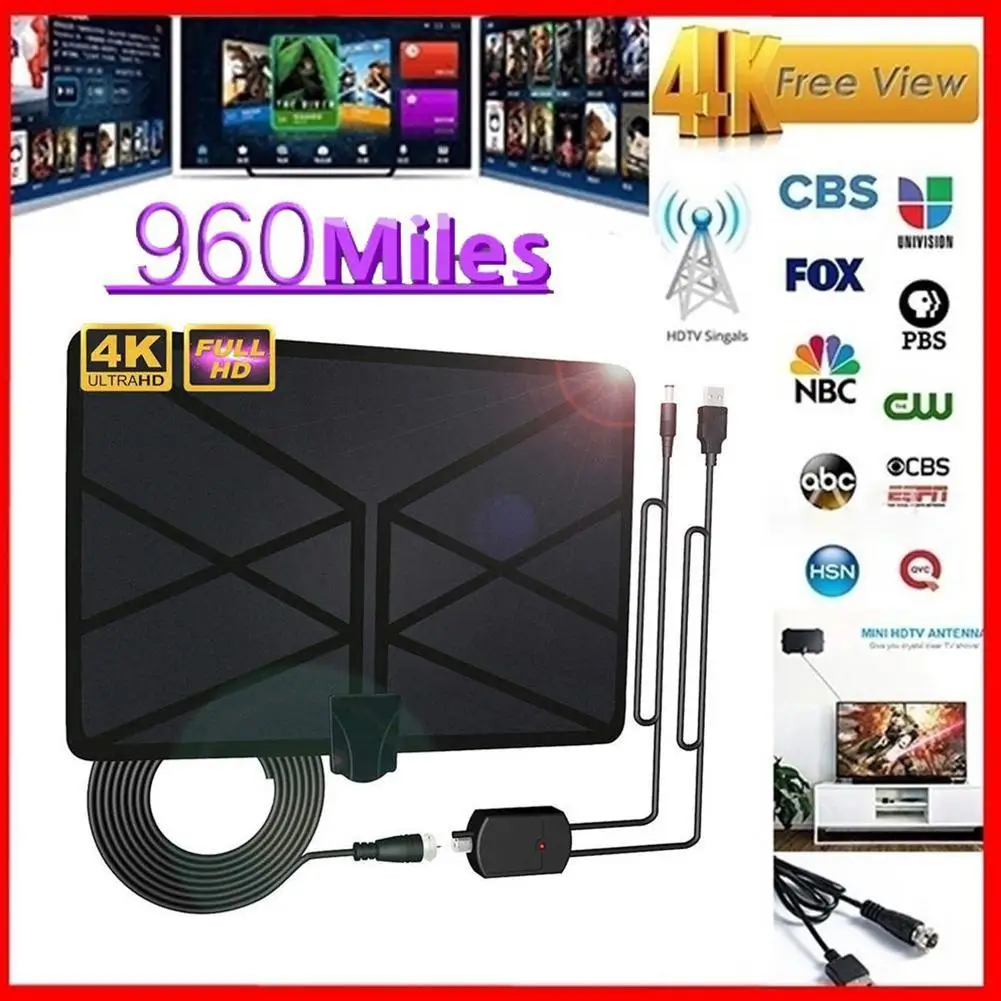 

New 960 Miles Aerial Indoor Amplified Digital HDTV Antenna 4K HD DVB-T for Local Channels Broadcast Home Television