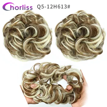 

Ombre Synthetic Fake Hair Donut Bun Hairpiece Chorliss Curly messy Bun Scrunchy Elastic Chignon Wrap Blonde Brown Hair Extension