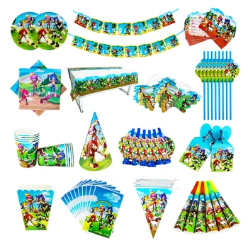 

Sonic Birthday Party Decorations Kids Balloon Gift Bag Paper Cups Plates Knife Spoon Baby Shower Disposable Tableware Supplies