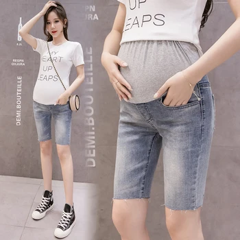 

1907# Summer Thin Stretch Denim Maternity Short Jeans Belly Half Pants for Pregnant Women Pregnancy Pencil Shorts Trousers
