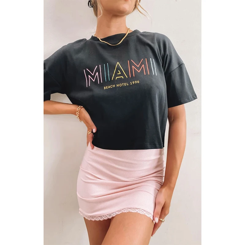 Женские футболки Майами укороченная футболка Blk женские винтажные женская