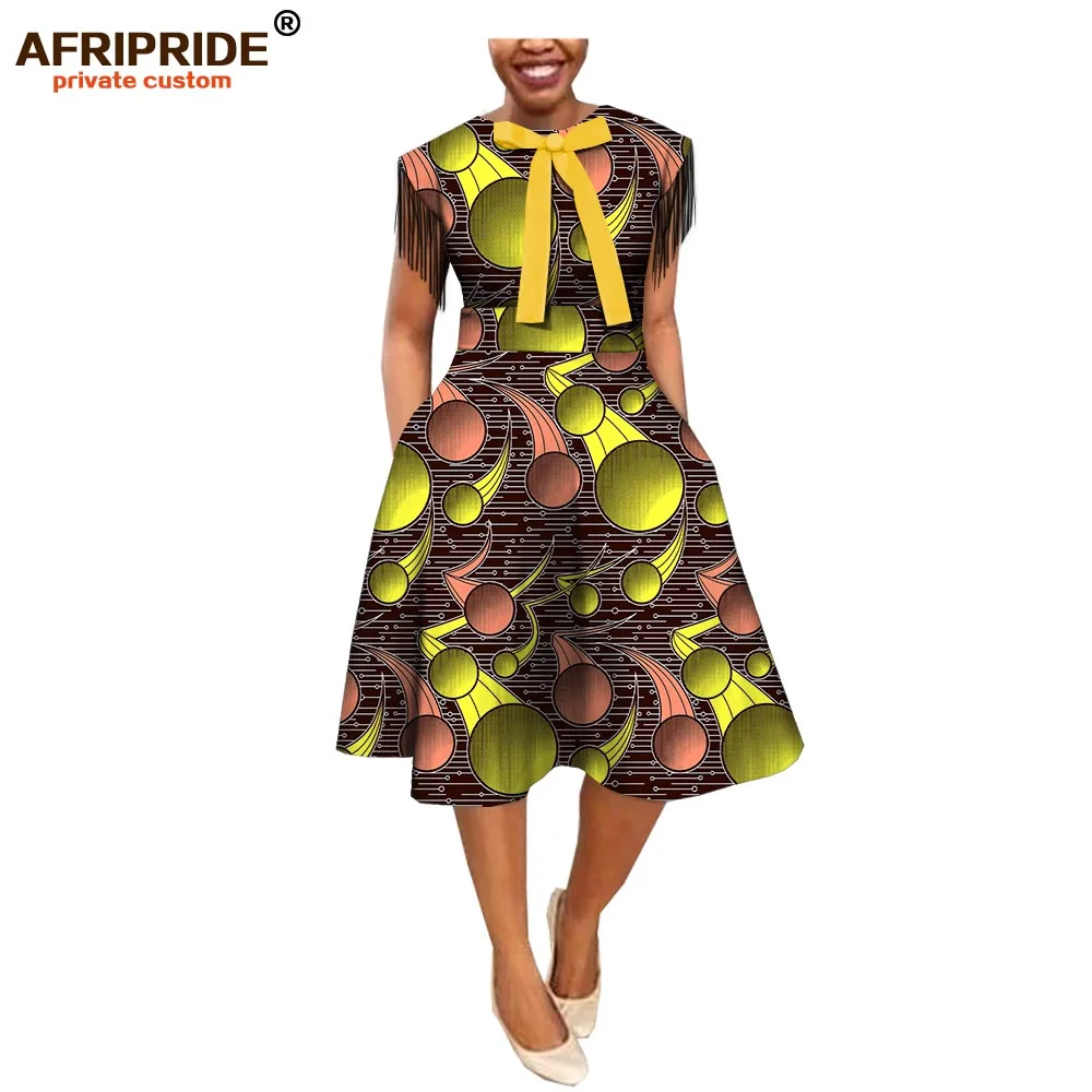 Летнее платье трапециевидной формы для женщин AFRIPRIDE короткий рукав с кисточками до колена Повседневный воск для женщин платье с бантом украшение A1825050