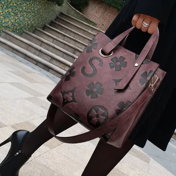 

2020 New Trend Genuine Leather Printed Female Handbag Single Shoulder Portable Large Capacity Cross Body Bags Simple Women Bag
