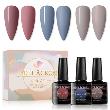 

MEET ACROSS Nail Gel Polish Set 3Pcs Semi Permanent Soak Off Base Top Coat For Manicure Hybrid Varnish Pure Color Gel Nail Art