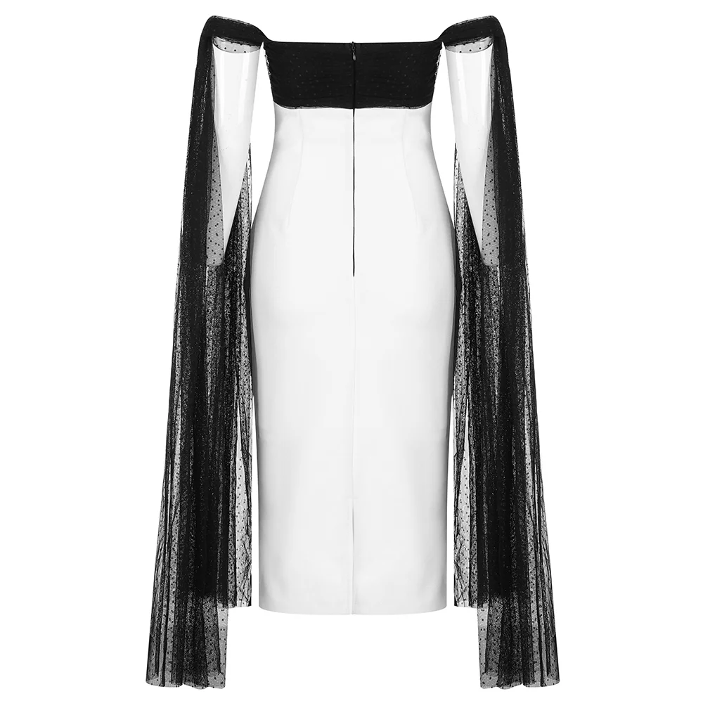 Ocstrade Sexy Off Shoulder Black and White Bandage Dress 2020 Women Summer Sheer Mesh Bandage Dress Bodycon Evening Party Dress