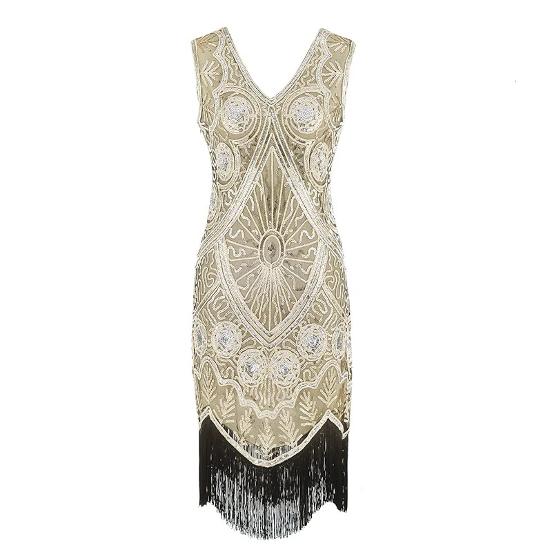 Femme 1920s Great Gatsby Flapper Sequin Fringe Embroidery Midi Dress Summer Art Deco Retro Black Dress Women Party Dress Robe  (4)