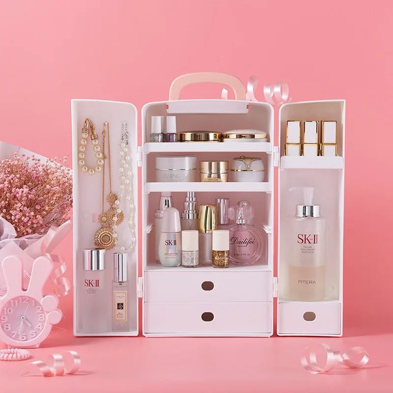 

Sanqing Flower Outdoor Makeup Storage Box Multi-part Foldable Makeup Box Simple Portable Makeup Storage Box