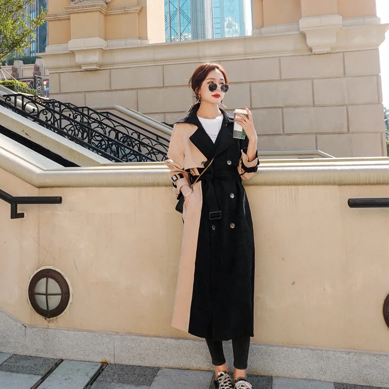 

Photo Shoot Trench Coat Women's Mid-length 2020 Early Spring New Style Fashion Short-height over-the-Knee British Style Contrast