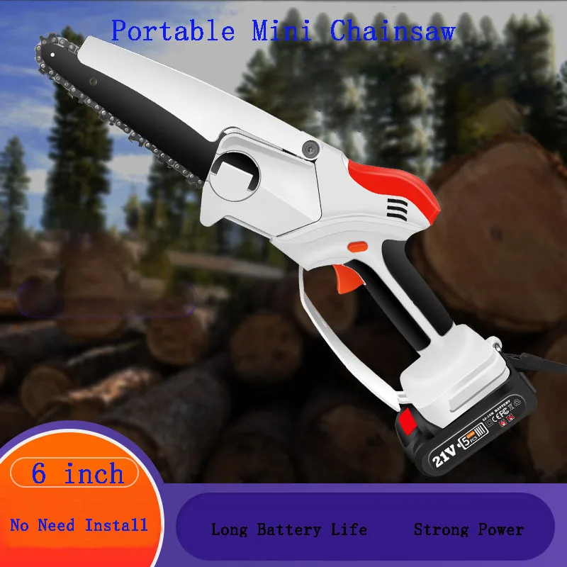 6 Inch Mini Portable Chainsaw 21 V Lithium Battery Rechargeable Household Wood Electric Saw battery-powered | Инструменты