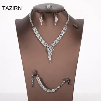 

Sparkling Crystal Dubai Bridal Jewelry Sets Cubic Zirconia 4 Pcs Necklace Bracelet Earrings Rings full Jewelry Sets for Women