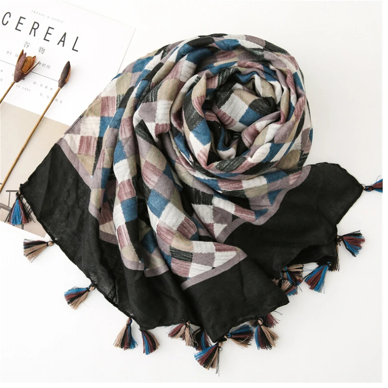 Fashion Women grid Scarf Long size 180x90cm Cotton scarves Winter Lady Scarves Soft Shawl Wrap Scarf Elegant for Christmas  (26)
