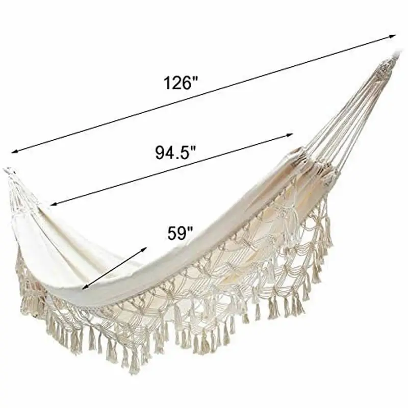 Tree Swing Hanging  Large 2 Person Hammock Boho Style Brazilian Macrame Fringed Deluxe Double Hammock Net Swing Chair Indoor Hanging Swing delivery outdoor furniture dining set