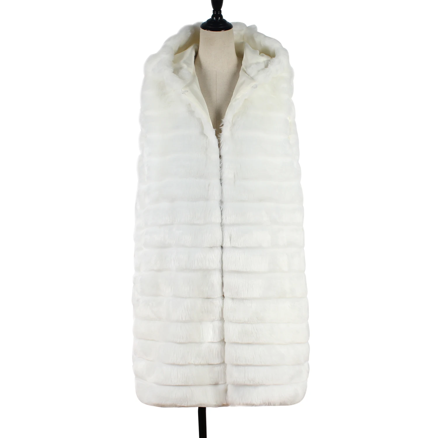 CALOFE Осень Зима Новое Женское пальто теплая куртка из искусственного меха Верхняя одежда без рукавов с капюшоном длинное одноцветное пальто размер S-3XL