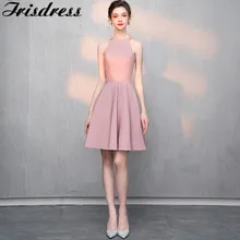 Dust Pink Short Homecoming Dresses Sexy Halter Neck vestidos de graduacion Cheap Under 100 Satin Prom Party Gowns For Girls