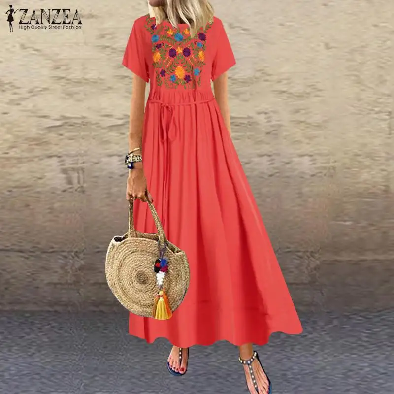 ZANZEA Women Maxi Long Dress Plus Size Summer Dresses 2020 Short Sleeve Casual Loose Embroidery Floral Party Vestidos Robe Femme ZANZEA Women Maxi Long Dress Plus Size Summer Dresses 2020 Short Sleeve Casual Loose Embroidery Floral Party Vestidos Robe Femme