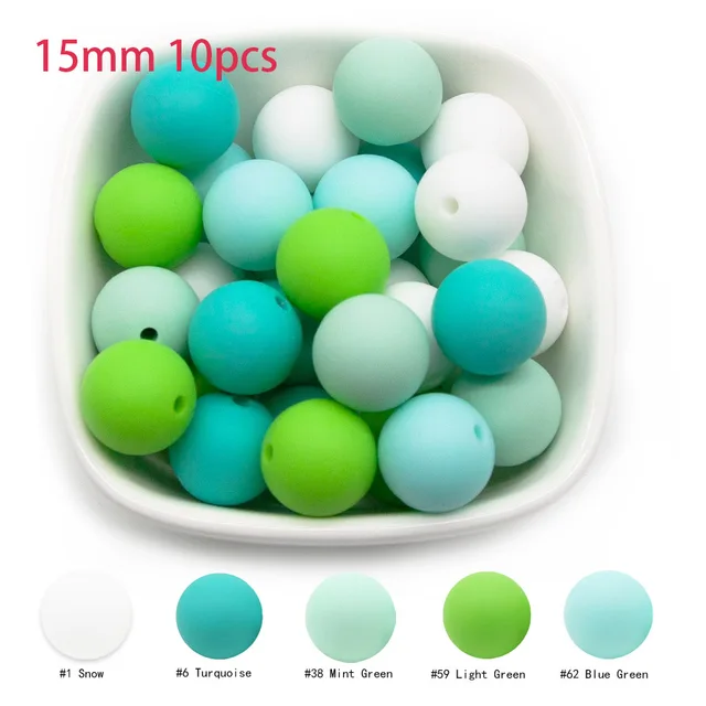 Cute-Idea 10pcs Baby Silicone Round Beads 9/12/15mm Food Grade Chewable Pearl Beads DIY Teething Pacifier Chain Toys Baby Goods 15MM-G