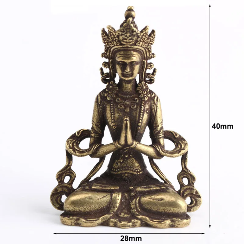 Retro Brass Meditate Zen Buddhism Household Buddha ornament Living Room Handmade Decoration Copper Statue Tea House Ornament