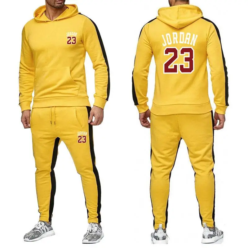 Новинка, брендовый спортивный костюм, модный JORDAN 23, мужская спортивная одежда, комплект из двух предметов, хлопковое флисовое плотное худи+ штаны спортивный костюм для мужчин