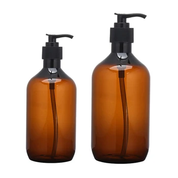 

Amber Plastic Empty Squeeze Bottle With Black Lotion Pump Sample Containers For Body Lotion Shower Gel Lotion Jars - 10.1oz And