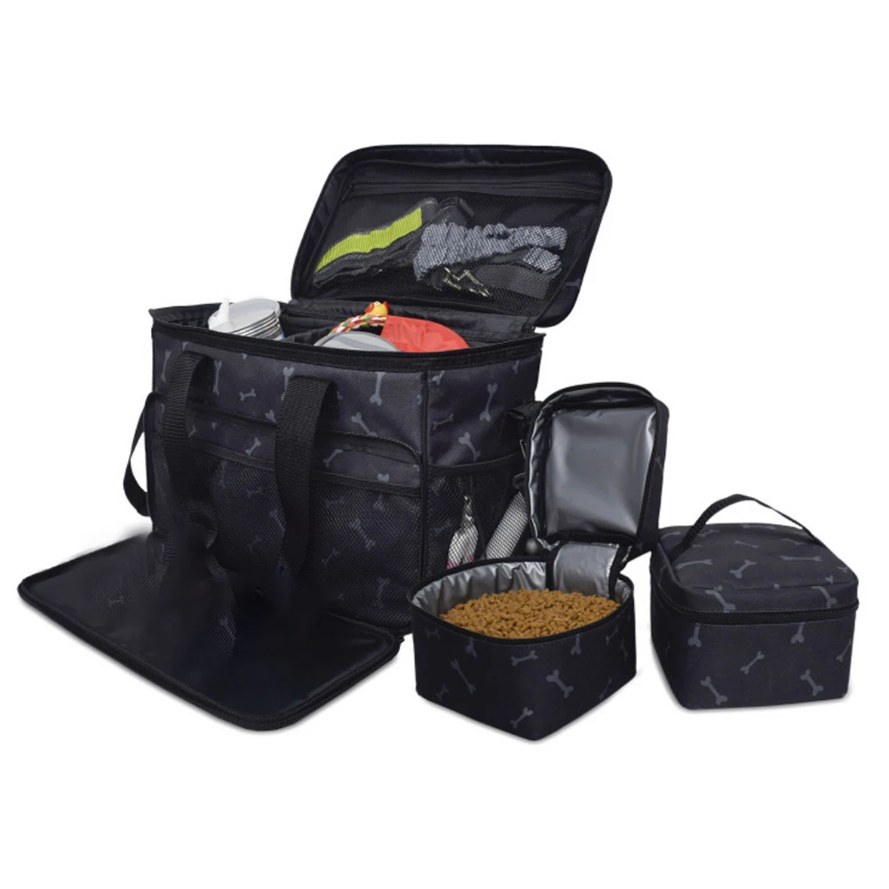 Переносная Дорожная сумка из ткани Оксфорд для домашних животных, сумка-тоут для отдыха на открытом воздухе для пикника, товары для собак, органайзер с 2 собачьими складными мисками 20E