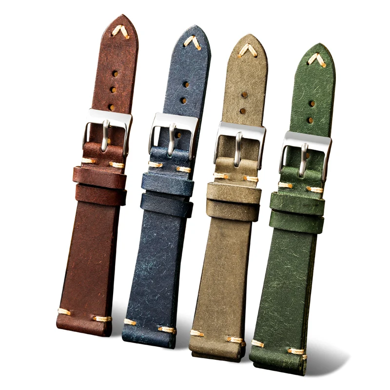 

Suitable for Water ghost Ray Leather Automatic Watch Band 20MM * 16MM Retro Leather Strap the first Layer of Ltalian Male Straps
