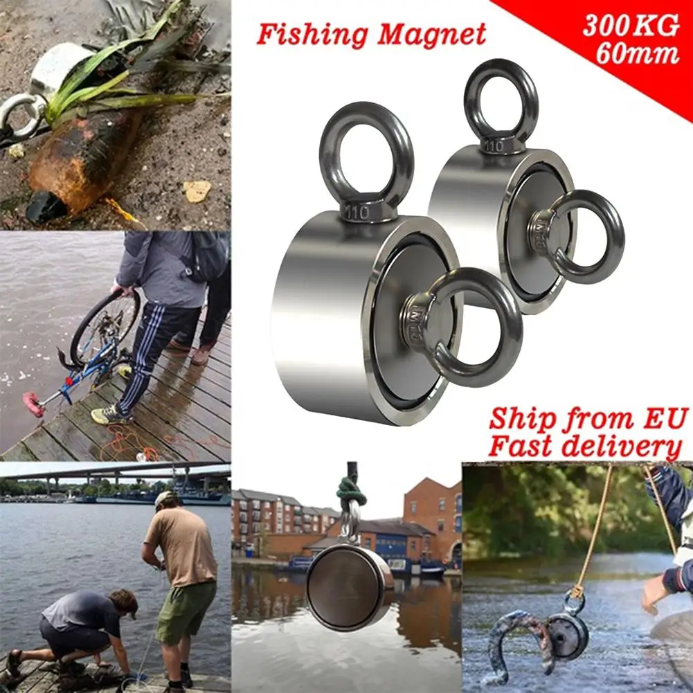 Super Strong Magnet Double-sided Powerful Neodymium Magnets Magnetic Search Salvage Fishing Hook Magnets Aimant 80Kg 120Kg 200kg